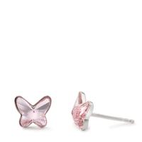 Clous d'oreilles Argent Zircone rose, 2 Pierres Rhodié Papillon Ø8 mm-599226