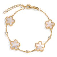 Armband Silber Zirkonia 3 Steine gelb vergoldet Perlmutt weiss Blume 15.5-18 cm verstellbar-599382