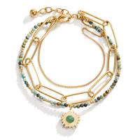 Bracelet Acier inoxydable Jaspe vert jaune PVD 17-20 cm-599512
