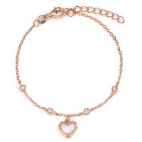Bracelet Argent Zircone 4 Pierres rosé Plaqué or nacre Coeur 16-19 cm-599691