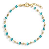 Bracelet Bronze Cristal aqua, 14 Pierres Plaqué or 16-18 cm-599909