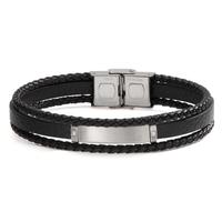 Bracelet Acier inoxydable, Cuir Zircone 2 Pierres 21 cm-599990