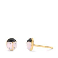 Clous d'oreilles Or jaune 9K, Silicone Zircone 8 Pierres Émaillé Coccinelle Ø5.5 mm-600014