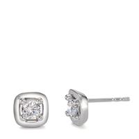 Clous d'oreilles Or blanc 9K Zircone 2 Pierres Ø7 mm-600318
