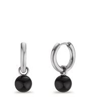 Créoles avec pendentif Acier inoxydable Agate noir, 2 Pierres-600458