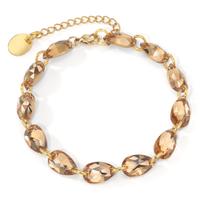Bracelet Acier inoxydable Zircone cognac, 12 Pierres jaune PVD 17-21 cm-600637