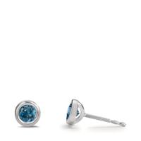 Clous d'oreilles Or blanc 18K Topaze London Blue 2 Pierres Ø4.5 mm-600679