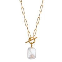 Collier Acier inoxydable jaune PVD perle d'eau douce 45 cm-600890