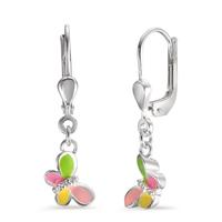 Pendant d'oreilles Argent Zircone 6 Pierres Émaillé Papillon-601264