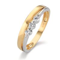 Bague Or jaune 9K, Or blanc 9K Zircone 3 Pierres Bicolore-601307