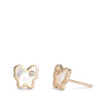 Clous d'oreilles Or jaune 9K Zircone 2 Pierres nacre Papillon Ø6.5 mm-601363