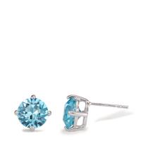Clous d'oreilles Argent Zircone aqua, 2 Pierres Rhodié Ø8 mm-602111