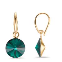 Pendant d'oreilles Argent Zircone vert, 2 Pierres jaune Plaqué or Ø10 mm-602119