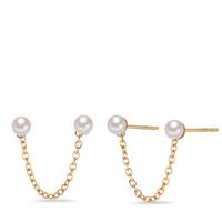 Pendant d'oreilles Acier inoxydable jaune PVD [shining Pearls] blanc, 2 Perles, 3 mm-602323