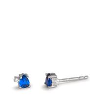 Clous d'oreilles Argent Zircone bleu saphir, 4 Pierres Rhodié Ø4 mm-602390
