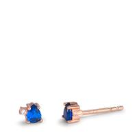 Clous d'oreilles Argent Zircone bleu saphir, 4 Pierres rosé Plaqué or Ø4 mm-602391