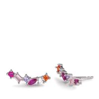 Clous d'oreilles Argent Zircone coloré, 12 Pierres Rhodié-602399