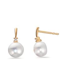 Clous d'oreilles Or jaune 18K Diamant 0.02 ct, 2 Pierres, w-pi1 perle d'eau douce-602437