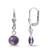 Pendant d'oreilles Argent Améthyste 2 Pierres Ø7 mm-602655