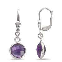 Pendant d'oreilles Argent Améthyste 2 Pierres Ø9 mm-602658