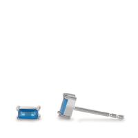 Clous d'oreilles Argent Zircone bleu, 2 Pierres Rhodié-602793
