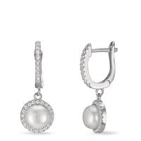 Créoles à charnières Argent Zircone Rhodié perle d'eau douce blanc, 2 Perles, 6 mm-602837