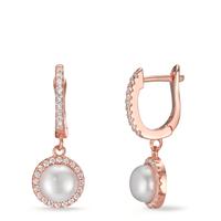 Créoles à charnières Argent Zircone rosé Plaqué or perle d'eau douce blanc, 2 Perles, 6 mm-602838