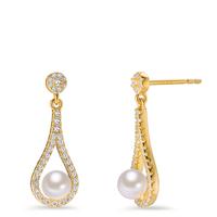 Pendant d'oreilles Argent Zircone jaune Plaqué or [shining Pearls] blanc, 2 Perles-602887