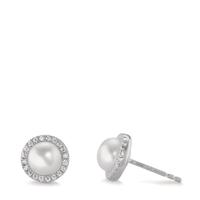 Clous d'oreilles Argent Zircone Rhodié perle d'eau douce blanc, 2 Perles Ø9 mm-602933