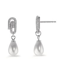 Pendant d'oreilles Argent Zircone Rhodié [shining Pearls] blanc, 2 Perles-602939
