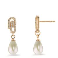 Pendant d'oreilles Argent Zircone jaune Plaqué or [shining Pearls] blanc, 2 Perles-602941