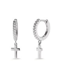 Créoles à charnières Argent Zircone 18 Pierres Rhodié Croix-603011
