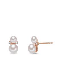 Clous d'oreilles Argent Zircone 4 Pierres rosé Plaqué or perle d'eau douce blanc, 4 Perles-603031