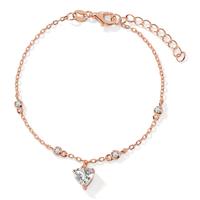 Bracelet Argent Zircone 5 Pierres rosé Plaqué or Coeur 16-19 cm-603234