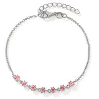 Bracelet Argent Zircone rose, 7 Pierres Rhodié 16-19 cm-603236