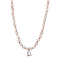 Collier Argent Zircone rosé Plaqué or perle d'eau douce blanc, 4 mm 36-41 cm-603310