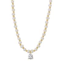 Collier Argent Zircone jaune Plaqué or perle d'eau douce blanc, 4 mm 36-41 cm-603311
