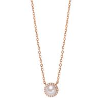 Collier Argent Zircone rosé Plaqué or perle d'eau douce blanc, 6 mm 40-45 cm Ø9 mm-603393