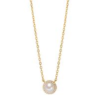 Collier Argent Zircone jaune Plaqué or perle d'eau douce blanc, 6 mm 40-45 cm Ø9 mm-603394