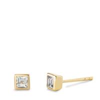 Clous d'oreilles Argent Topaze blanc, 2 Pierres jaune Plaqué or Ø4 mm-603648