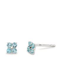 Clous d'oreilles Argent Topaze bleu, 8 Pierres Rhodié Ø4 mm-603652