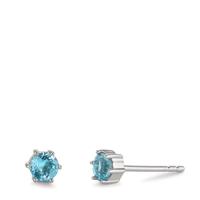 Clous d'oreilles Argent Topaze bleu, 2 Pierres Rhodié Ø4.5 mm-603656