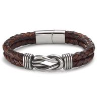 Bracelet Acier inoxydable, Cuir Patinée 21.5 cm-604067