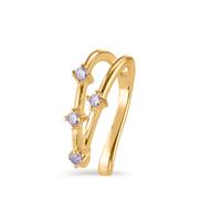 Ear cuff Argent Zircone pourpre, 4 Pierres jaune Plaqué or Ø10 mm-604202