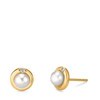Clous d'oreilles Argent Zircone 2 Pierres jaune Plaqué or perle d'eau douce Ø9 mm-604221
