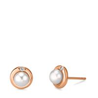 Clous d'oreilles Argent Zircone 2 Pierres rosé Plaqué or perle d'eau douce Ø9 mm-604222