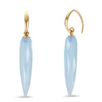 Pendant d'oreilles Argent Calcédoine aqua, 2 Pierres jaune Plaqué or-604754