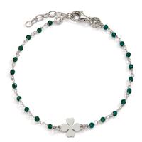 Bracelet Argent Cristal vert, 20 Pierres Rhodié Feuille de Trèfle 15.5-18.5 cm-604869
