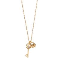 Collier Argent Zircone 5 Pierres jaune Plaqué or Clé 40-44 cm-605291