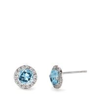 Clous d'oreilles Or blanc 18K Diamant 0.17 ct, w-si, Topaze 2 Pierres Ø7.5 mm-605710